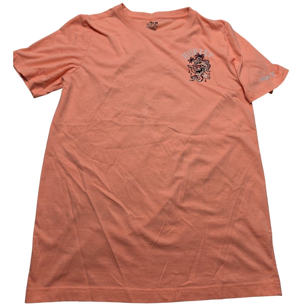 Hurley Kids XL Peach Heather Graphic T-Shirt Tropical Skull Snake Palm Trees